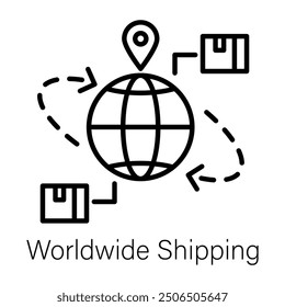 A linear style icon of worldwide shipping