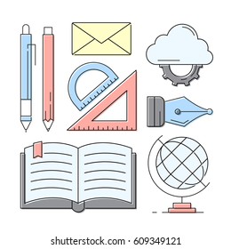 Linear Style Icons. Education and Learning Elements. Colorful Backgrounds