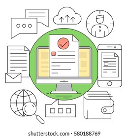 Linear Style Icons. Minimal Office Elements. Colorful Background