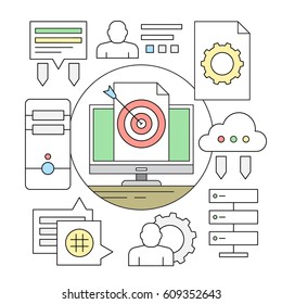 Linear Style Icons. Minimal Office Elements. Colorful Backgrounds
