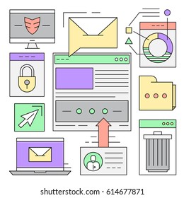 Linear Style Icons. Minimal Web and Business Elements. Colorful Backgrounds
