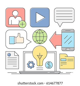 Linear Style Icons. Minimal Web and Business Elements. Colorful Backgrounds