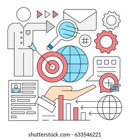 Linear Style Icons. Minimal Web and Business Elements. Colorful Backgrounds