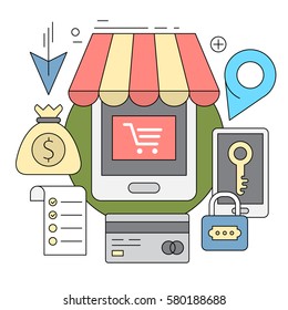 Linear Style Icons. Modern Vector Elements. Colorful Shopping Icon Set