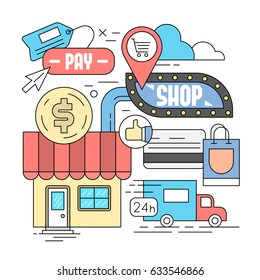 Linear Style Icons. Web Shop and  e-commerce Symbols in Minimal Design
