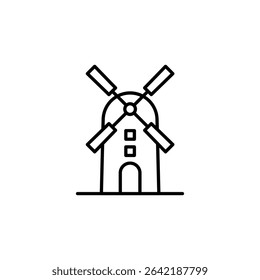 Linear Style Illustration Of Classic Windmill With Revolving Vanes