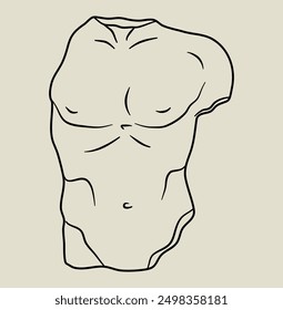 Lineare Darstellung einer menschlichen Figur. Alte Skulptur des männlichen Körpers. Antike Kunst.