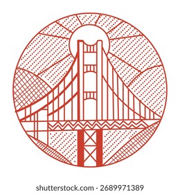 Uma ilustração de estilo linear representando o portão dourado
