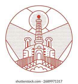 A linear style illustration representing park guell