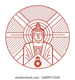 Uma ilustração de estilo linear que representa o templo de primavera