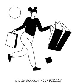 Linear style illustration of a shopping girl