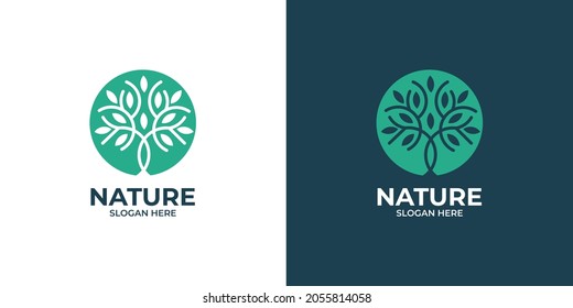 linear style nature tree logo set