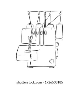 Linear style picture. Line icon with cross stitch decorative elements. Sewing supplies. Overlock. Vector illustration. overlock vector sketch illustration