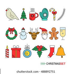 in a linear style set of Christmas symbols on a white background is insulated. Modern templates for your business. easy to demonstrate how