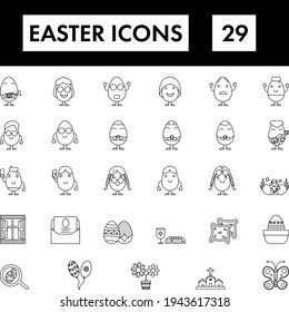 Linear Style Set Of Easter Icon Or Symbol.