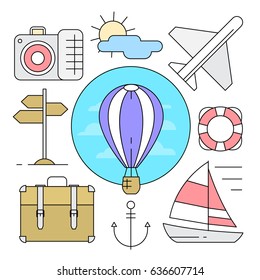Linear Style Summer Travel Vector Elements