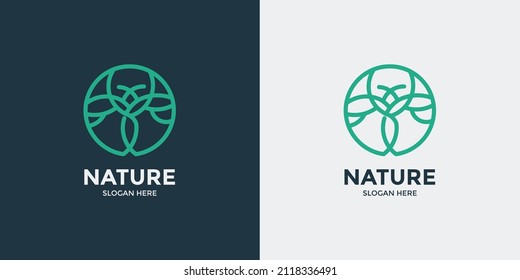 linear style tree logo set