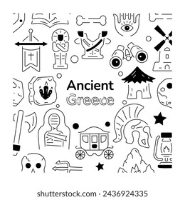 A linear style vector designed with ancient greece and other medieval artefacts 