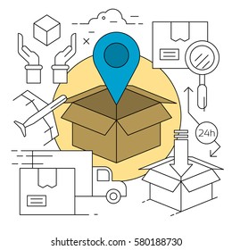 Linear Style Vector Elements. Modern Delivery Icon Set. Colorful Design