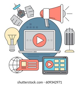 Linear Style Vector Elements. Social Media Icons. Colorful Backgrounds