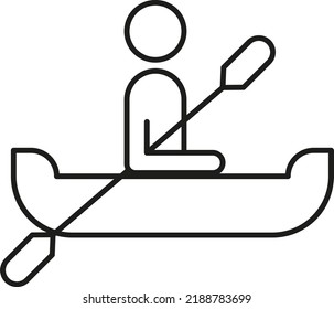 Linear style vector icon with transparent background, of a man in a rowing boat. Activities in lakes, rivers and sea, outdoors. Camping. Rowing person.