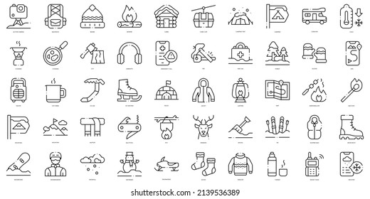 Linear Style winter camp Icons Bundle