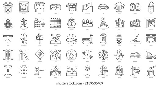 Linear Style winter town Icons Bundle