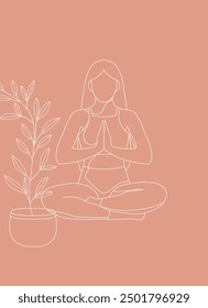 Linear style. Woman sitting in lotus pose practicing yoga. Vector illustration.