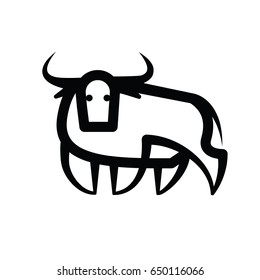 Linear stylized drawing of bull ox or cow - for icon or sign template