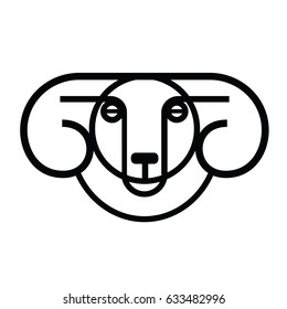 Linear stylized drawing - head of sheep or ram - for icon or sign template