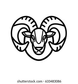 Linear stylized drawing - head of sheep or ram - for icon or sign template
