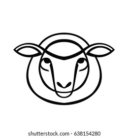 Linear stylized drawing - head of sheep or ram - for icon or sign template