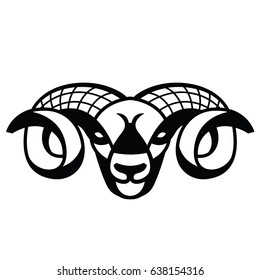 Linear stylized drawing - head of sheep or ram - for icon or sign template