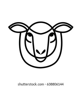 Linear stylized drawing - head of sheep or ram - for icon or sign template