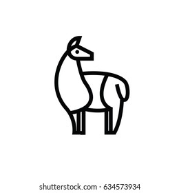 Linear stylized drawing of llama, alpaca or guanaco - for icon or sign template