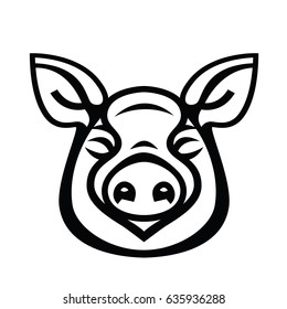 Linear stylized drawing of pig swine - for icon or sign template