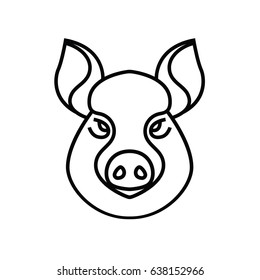 Linear stylized drawing of pig swine - for icon or sign template