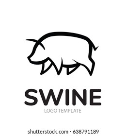 Linear stylized drawing of pig swine - for icon or sign template