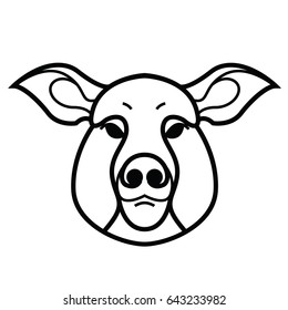 Linear stylized drawing of pig swine - for icon or sign template