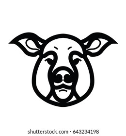 Linear stylized drawing of pig swine - for icon or sign template