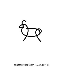 Linear stylized drawing of sheep or ram - for icon or sign template