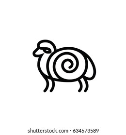 Linear stylized drawing of sheep or ram - for icon or sign template