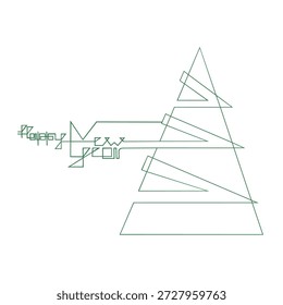 Árvore de abeto estilizado linear fluindo suavemente para o texto em um estilo gráfico mínimo limpo. Ilustração moderna de inverno adequada para projetos de Natal e Ano Novo, cartões de férias, cartazes, banners, mídia social, branding, embalagem e design digital. Simples composição de arte de linha com mensagem festiva clara. Ilustração vetorial para uso sazonal.