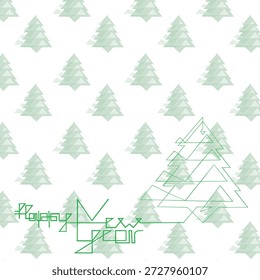 Árbol de abeto estilizado lineal que fluye suavemente en texto sobre un fondo de patrón decorativo. Ilustración de invierno mínima con equilibrio gráfico moderno. Ideal para Navidades y proyectos de Nuevo Año, tarjetas de vacaciones, carteles, Anuncios, redes sociales, packaging, branding y diseño digital. Arte de línea limpio combinado con patrón de repetición. Ilustración vectorial para uso estacional.