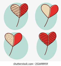 linear stylized hearts object collection, vector holiday design isolated elements, saint valentine day