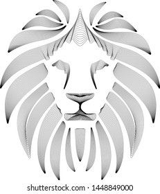 Linear stylized lion. Black and white graphic. Vector illustration can be used as design for tattoo, t-shirt, bag, poster, postcard