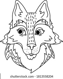 Linear stylized wolf. Black and white graphic. Vector illustration can be used as design for tattoo, t-shirt, bag, poster, postcard