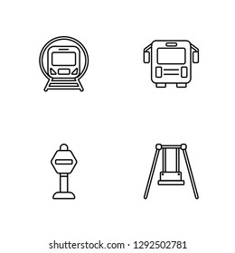 Linear Subway, Stop, Bus, Swing Vector Illustration Of 4 outline Icons. Editable Pack Of Subway, Stop, Bus, Swing