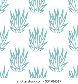Linear succulent bush seamless pattern on white background. Vector illustration.