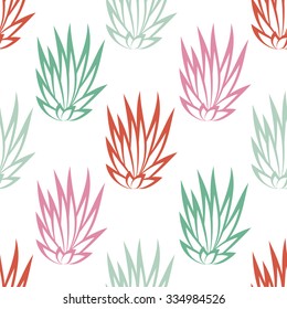 Linear succulent bush seamless pattern on white background. Vector illustration.